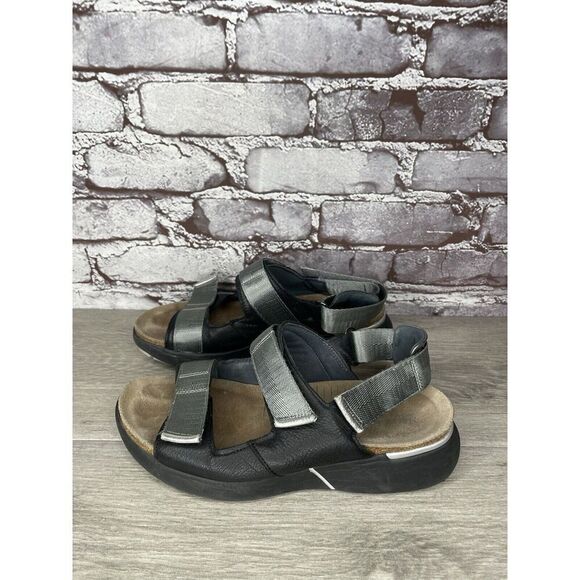 Naot Black Leather Gray Textile Wedge Ankle Strap Sandals Women Sz 38EU/7.5M US - Picture 14 of 16